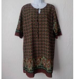 Leccove Helsinki Geometric Mini Tunic Dress Green Beige Red Women Fits Large